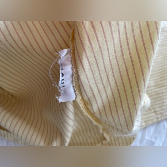 ICHI Yellow Striped Belted Shirt Dress Button Down Midi Short Sleeve Pockets - Picture 14 of 14